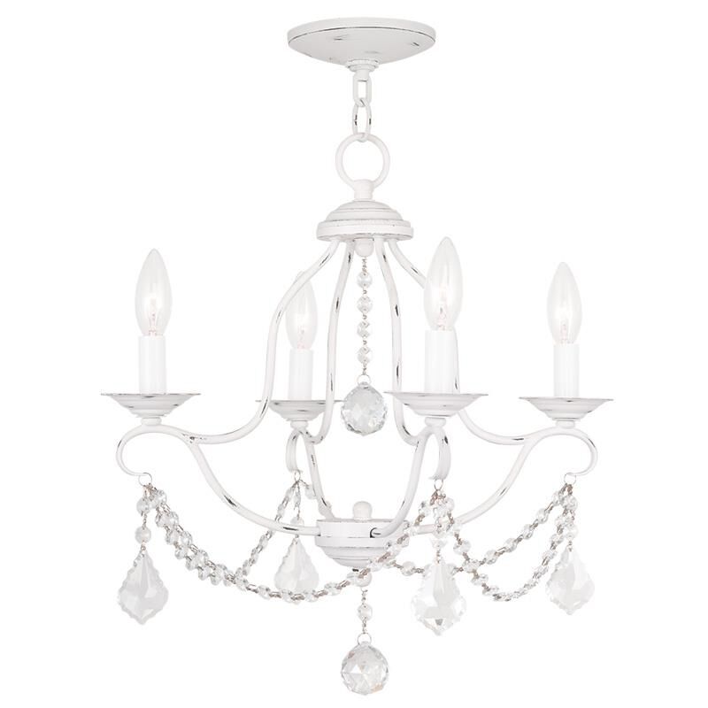 Shown in Antique White finish and Clear crystal